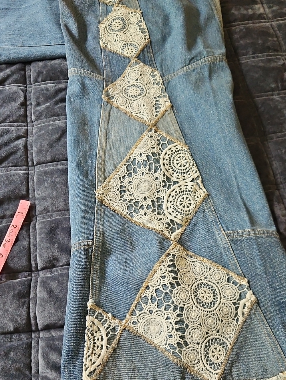 We The Free In My Element Patchwork Lace High Rise Flare Jeans Raw Hem, 30 - Picture 11 of 12